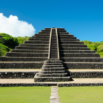 A wide shot capturing the majestic scale of a Tongan Langi (royal burial mound), featuring massive, precisely cut coral slabs forming multi-tiered platforms. The ancient structure stands against a serene, lush Tongan landscape under a clear, bright sky, exuding a sense of profound history and peace. The scene is illuminated by soft, natural daylight. perfect anatomy, correct proportions, natural pose, well-formed, proper formation, natural body proportions, professional photography, high quality, realistic, fully clothed, modest clothing, appropriate attire, safe for work, appropriate content, professional.