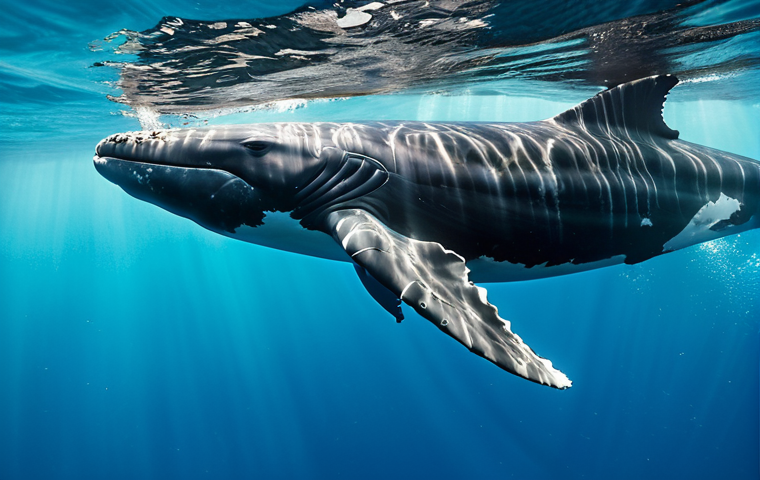 An adult individual, fully clothed in a modest rash guard and snorkeling gear, respectfully observing a majestic humpback whale and its calf gracefully gliding in crystal-clear, sun-dappled turquoise waters of Tonga. Vibrant coral reefs with colorful marine life are visible in the background. The scene captures a profound, awe-inspiring connection with nature. Safe for work, appropriate content, fully clothed, modest, family-friendly, perfect anatomy, correct proportions, natural pose, well-formed hands, proper finger count, natural body proportions, professional underwater photography, high quality, photorealistic.