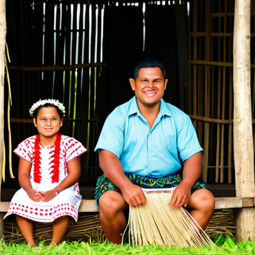 Home 17 통가에서 할 수 있는 로컬 투어 프로그램 - Cultural Immersion**
"A Tongan family fully clothed in traditional Tongan attire, demonstrating tra...