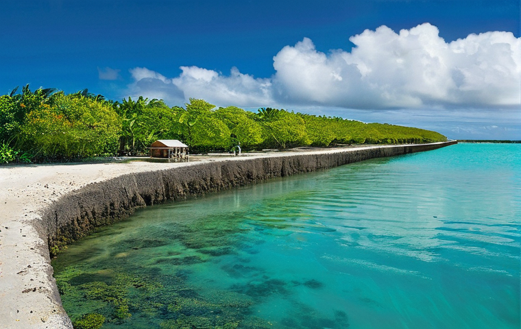 통가 기후 변화 대응 전략 - **Image Title: Coastal Fortification and Living Barriers in Tonga**
A wide-angle, vibrant photog...