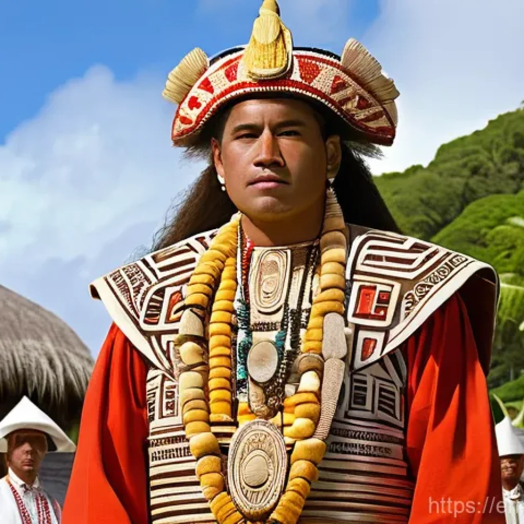 통가 역사적 사건 및 분쟁 - **Prompt:** A majestic depiction of an ancient Tu'i Tonga king, around 950 AD, standing with regal p...