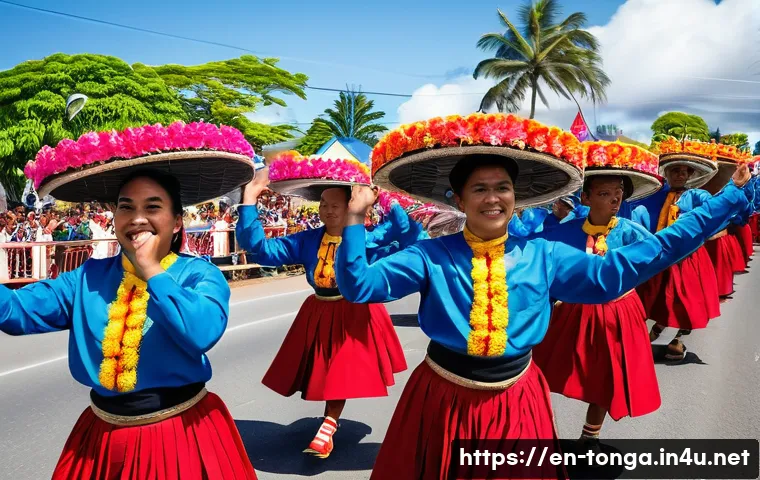 통가 주요 공휴일 및 축제 - **Prompt 1: Heilala Festival Grand Parade**
    "A vibrant, wide-angle shot of the Heilala Festival ...