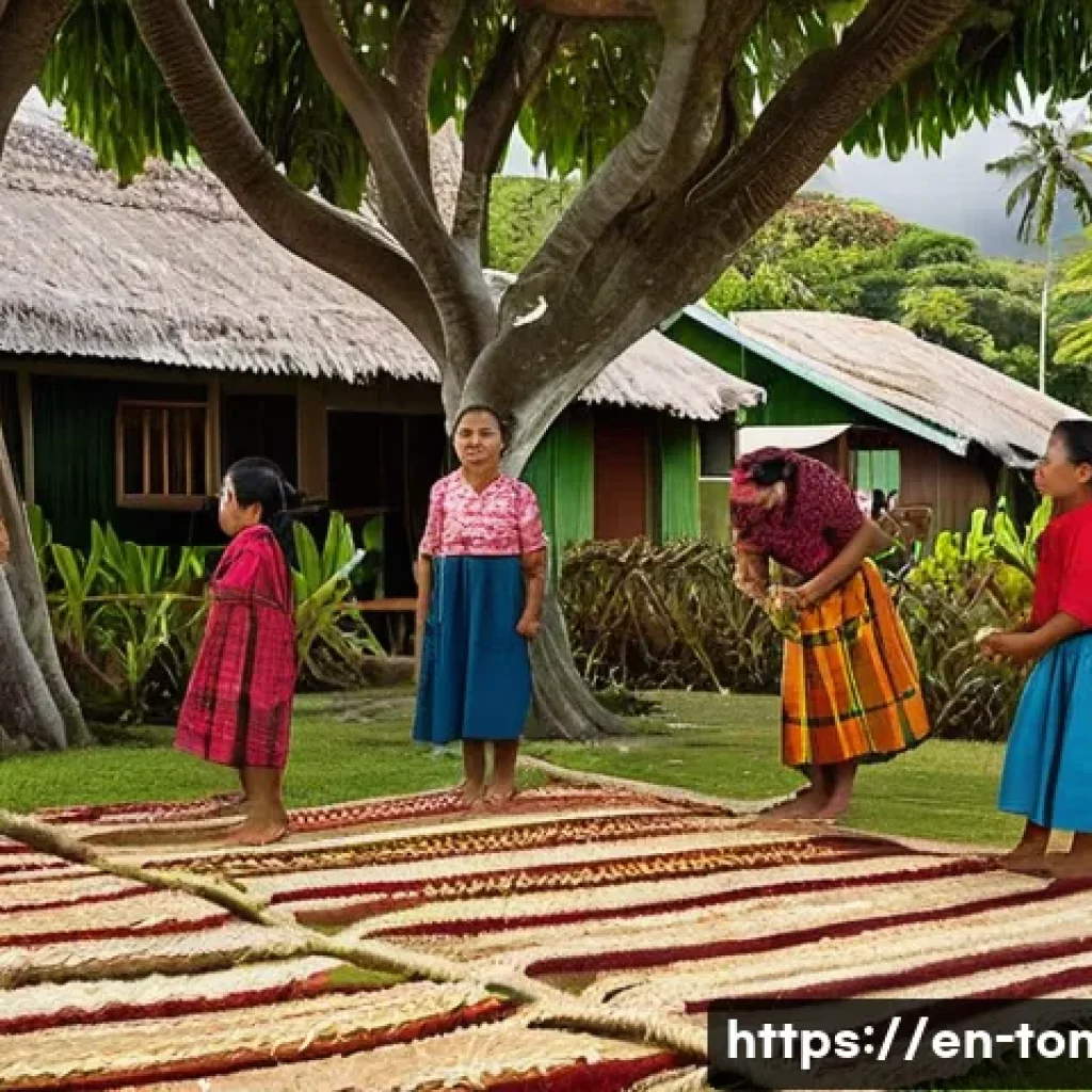 통가 전통 놀이 및 어린이 문화 - **Prompt:** A vibrant outdoor scene in a Tongan village, capturing the spirit of communal play. Seve...