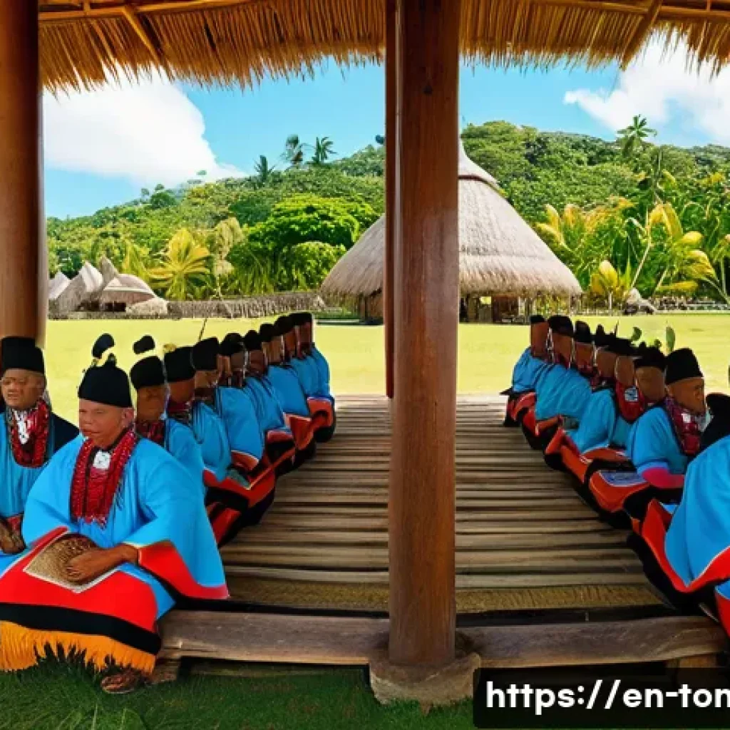 통가와 폴리네시아 문화권 비교 - A vibrant Tongan ceremonial gathering featuring noble chiefs and community members dressed in tradit...