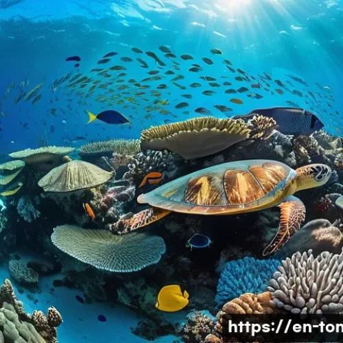 Home 30 통가 주요 관광지 - A vibrant underwater scene in Tonga’s coral reefs, featuring colorful tropical fish, sea turtles, an...